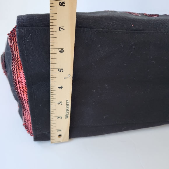 Victoria's Secret Logo Sequin Tote Bag Black Canvas Red Pink Large - Picture 11 of 14